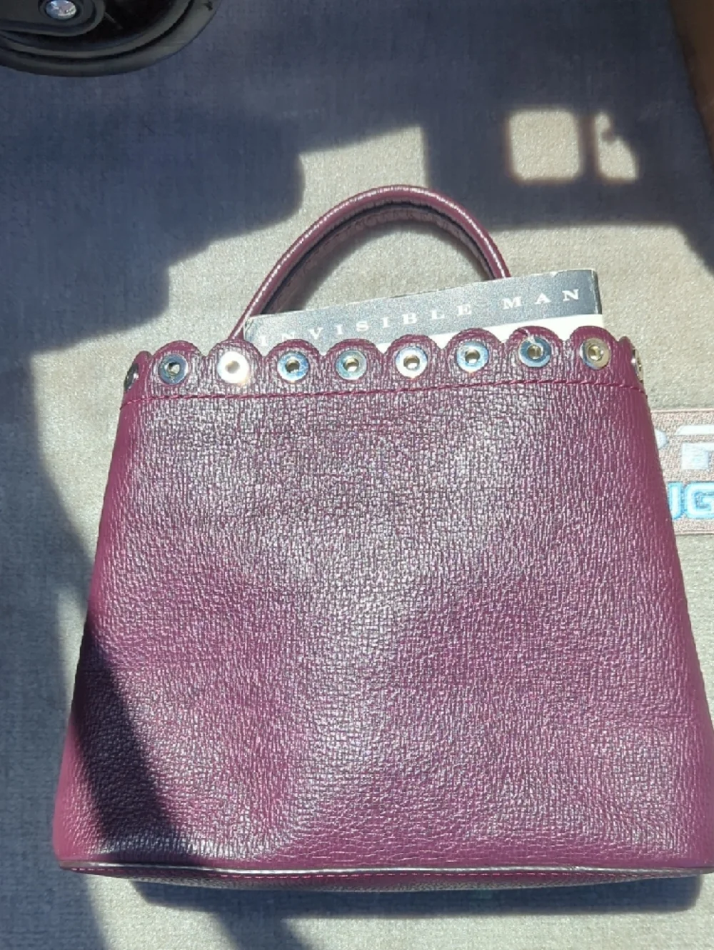 kate spade Plum Scalloped Grommet-Trim Leather Tote - Picture 2 of 5